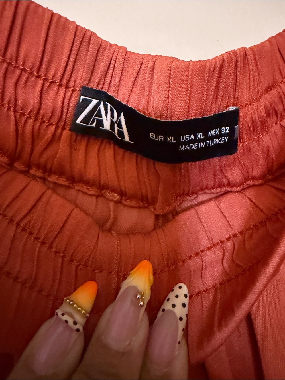 Zara Rust Orange Wide Leg Pants with Elastic Waistband